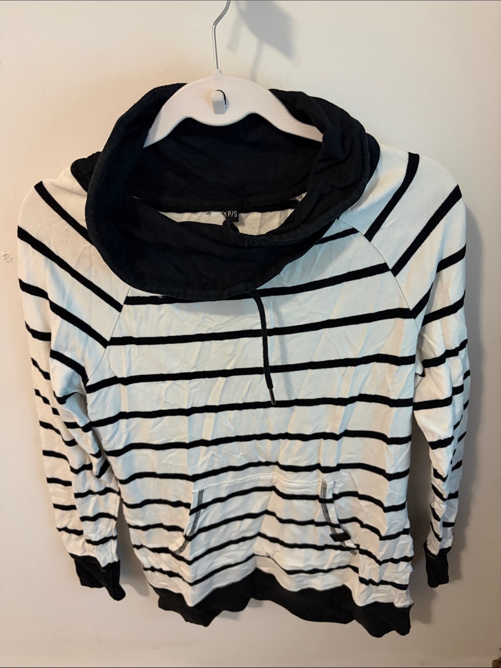 Striped Black and White Cowl Neck Sweatshirt